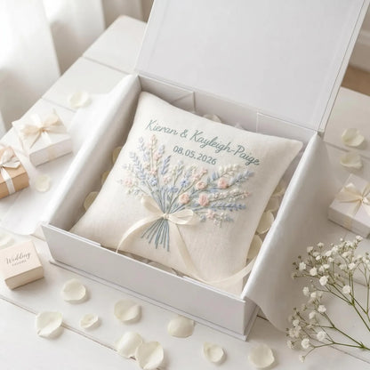 Personalized Frangipani Blossoms Embroidered Ring Bearer Pillow, Custom Linen Wedding Cushion, Hand Embroidery Ring Holder, Floral Ring Pillow, Wedding Gift