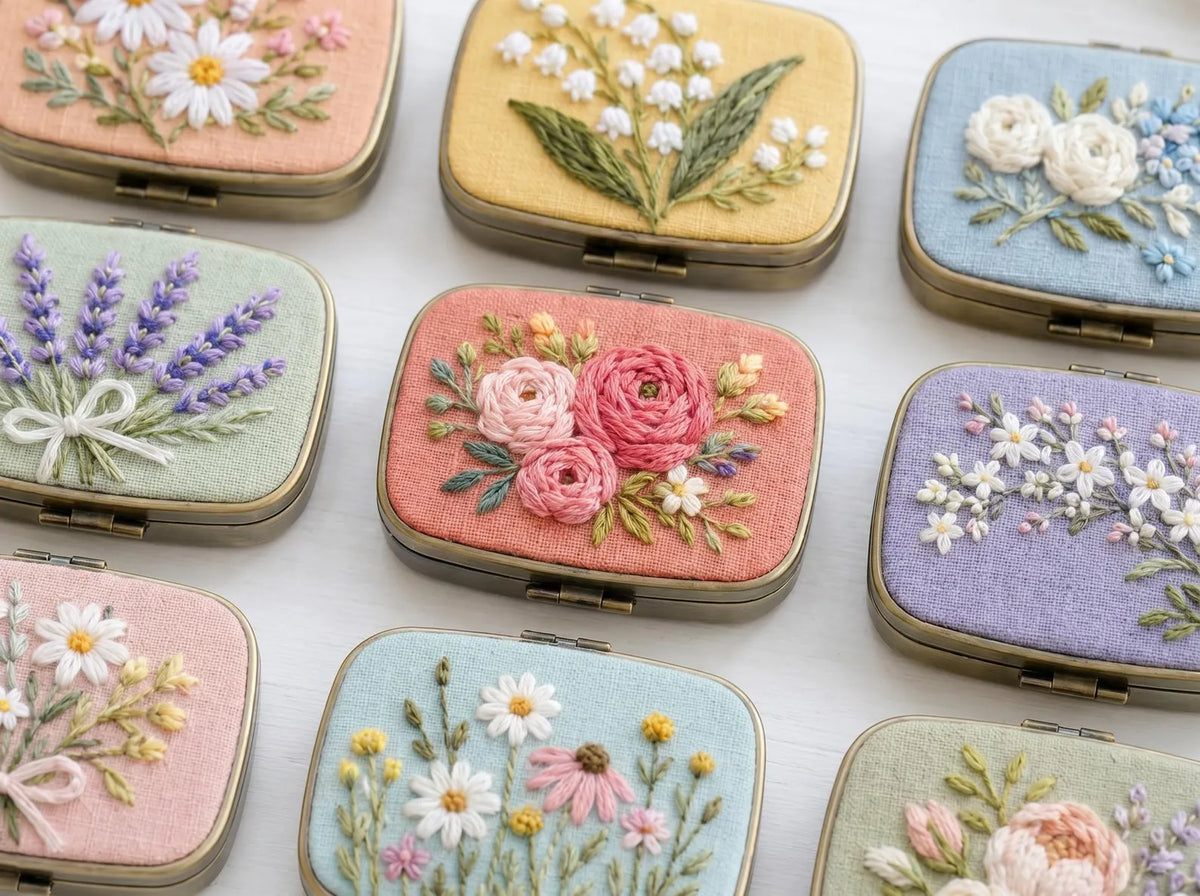 Hand Embroidered Floral Jewelry Box, Personalized Linen Ring Box, Vintage Mini Keepsake Case, Bridesmaid Gift, Wedding Ring Holder