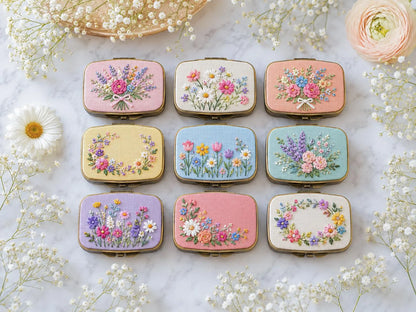 Hand Embroidered Floral Jewelry Box, Personalized Linen Ring Box, Vintage Mini Keepsake Case, Bridesmaid Gift, Wedding Ring Holder