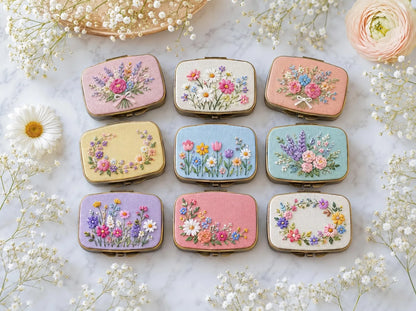 Hand Embroidered Floral Jewelry Box, Personalized Linen Ring Box, Vintage Mini Keepsake Case, Bridesmaid Gift, Wedding Ring Holder