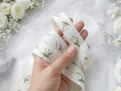 Personalized Lily of the Valley Wedding Ring Pillow Set, Embroidered Ring Bearer Pillow, Sachet Bag, Linen Ribbon, Bridal Keepsake Gift Her
