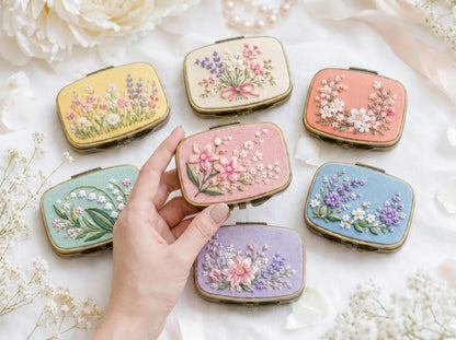 Hand Embroidered Floral Jewelry Box, Personalized Linen Ring Box, Vintage Mini Keepsake Case, Bridesmaid Gift, Wedding Ring Holder Handmade