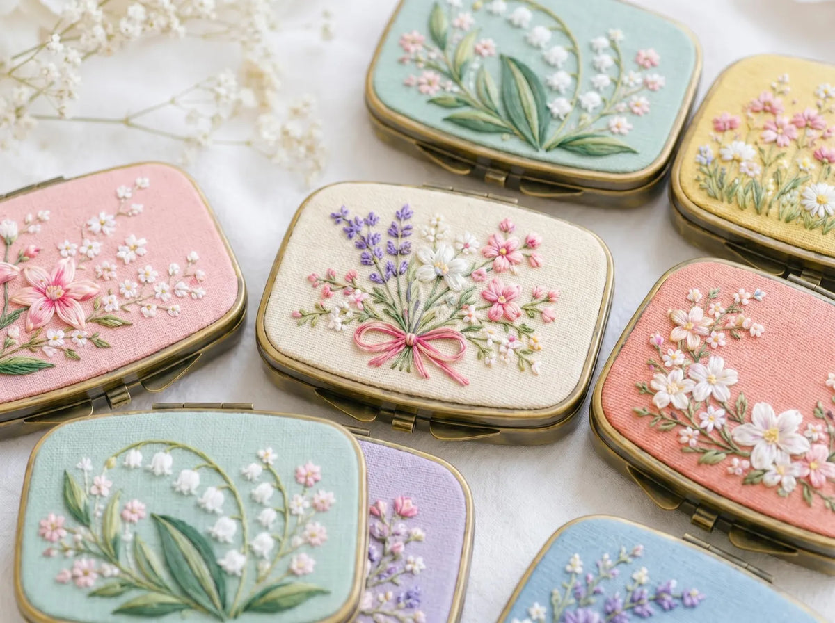 Hand Embroidered Floral Jewelry Box, Personalized Linen Ring Box, Vintage Mini Keepsake Case, Bridesmaid Gift, Wedding Ring Holder Handmade