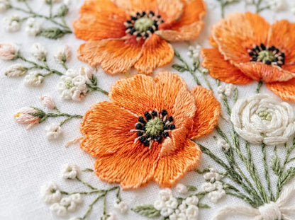 Personalized Orange Poppy Wedding Handkerchief, Embroidered Floral Bridal Hanky, Custom Names Date Lace Keepsake Gift for Bride Gift Box Set