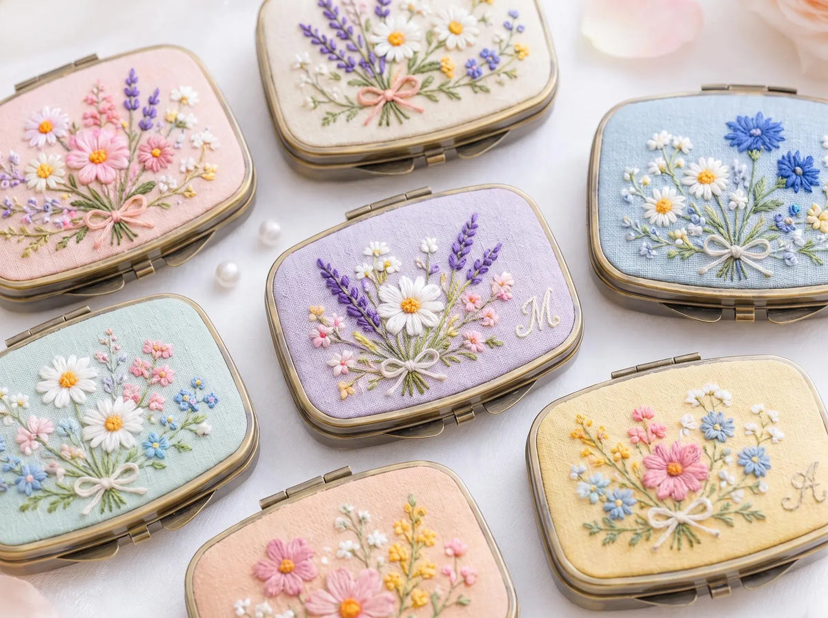 Hand Embroidered Floral Jewelry Box, Personalized Linen Ring Box, Vintage Mini Keepsake Case, Bridesmaid Gift, Wedding Ring Holder