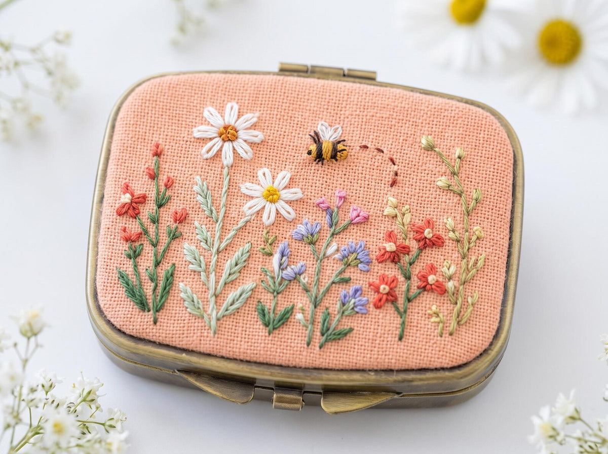 Hand Embroidered Floral Jewelry Box, Personalized Linen Ring Box, Vintage Mini Keepsake Case, Bridesmaid Gift, Wedding Ring Holder