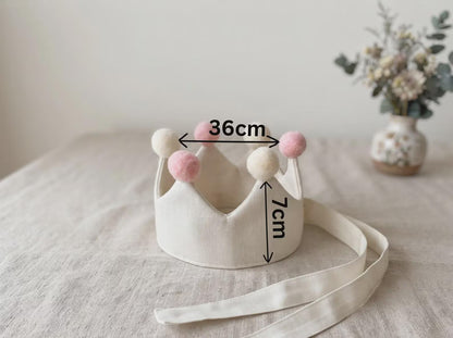 Personalized Linen Birthday Crown for Kids, Hand Embroidered Sun and Planet Party Hat, Custom Name First Birthday Keepsake Gift