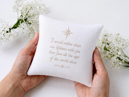 White Linen Ring Bearer Pillow, Botanical Tree Embroidery, Custom Wedding Ring Cushion, Personalized Names Date, Ivory Ribbon, Wedding Gifts