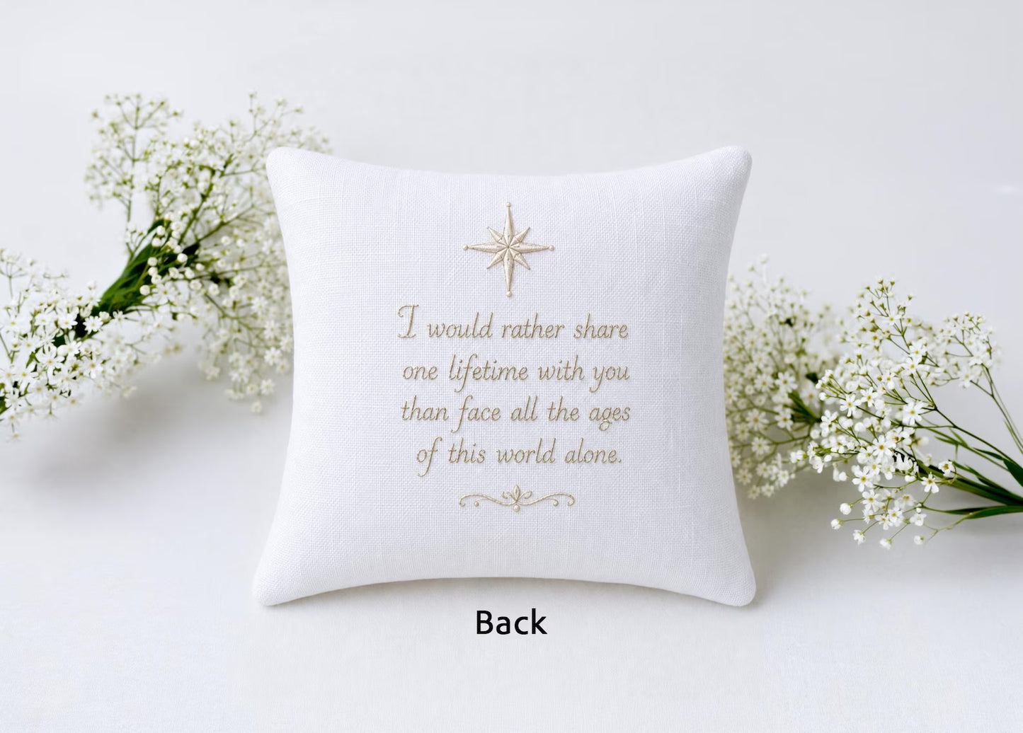 White Linen Ring Bearer Pillow, Botanical Tree Embroidery, Custom Wedding Ring Cushion, Personalized Names Date, Ivory Ribbon, Wedding Gifts