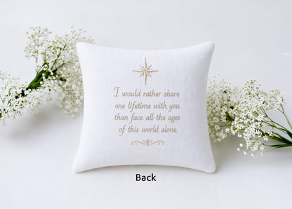 White Linen Ring Bearer Pillow, Botanical Tree Embroidery, Custom Wedding Ring Cushion, Personalized Names Date, Ivory Ribbon, Wedding Gifts