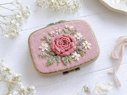 Hand Embroidered Floral Jewelry Box, Personalized Linen Ring Box, Vintage Mini Keepsake Case, Bridesmaid Gift, Wedding Ring Holder
