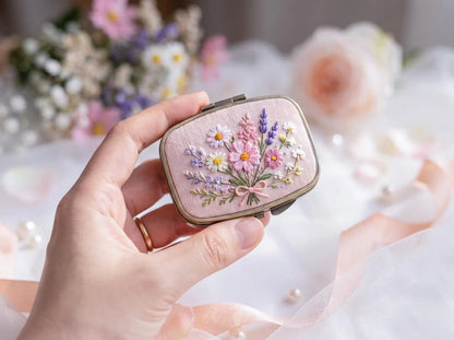 Hand Embroidered Floral Jewelry Box, Personalized Linen Ring Box, Vintage Mini Keepsake Case, Bridesmaid Gift, Wedding Ring Holder