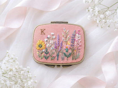 Hand Embroidered Floral Jewelry Box, Personalized Linen Ring Box, Vintage Mini Keepsake Case, Bridesmaid Gift, Wedding Ring Holder Handmade