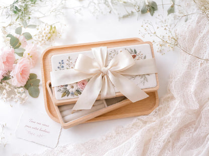 Personalized Wildflower & Rose Embroidered Wooden Jewelry Box, Custom Wedding Ring Box, Names and Date, Bridal Keepsake Gift