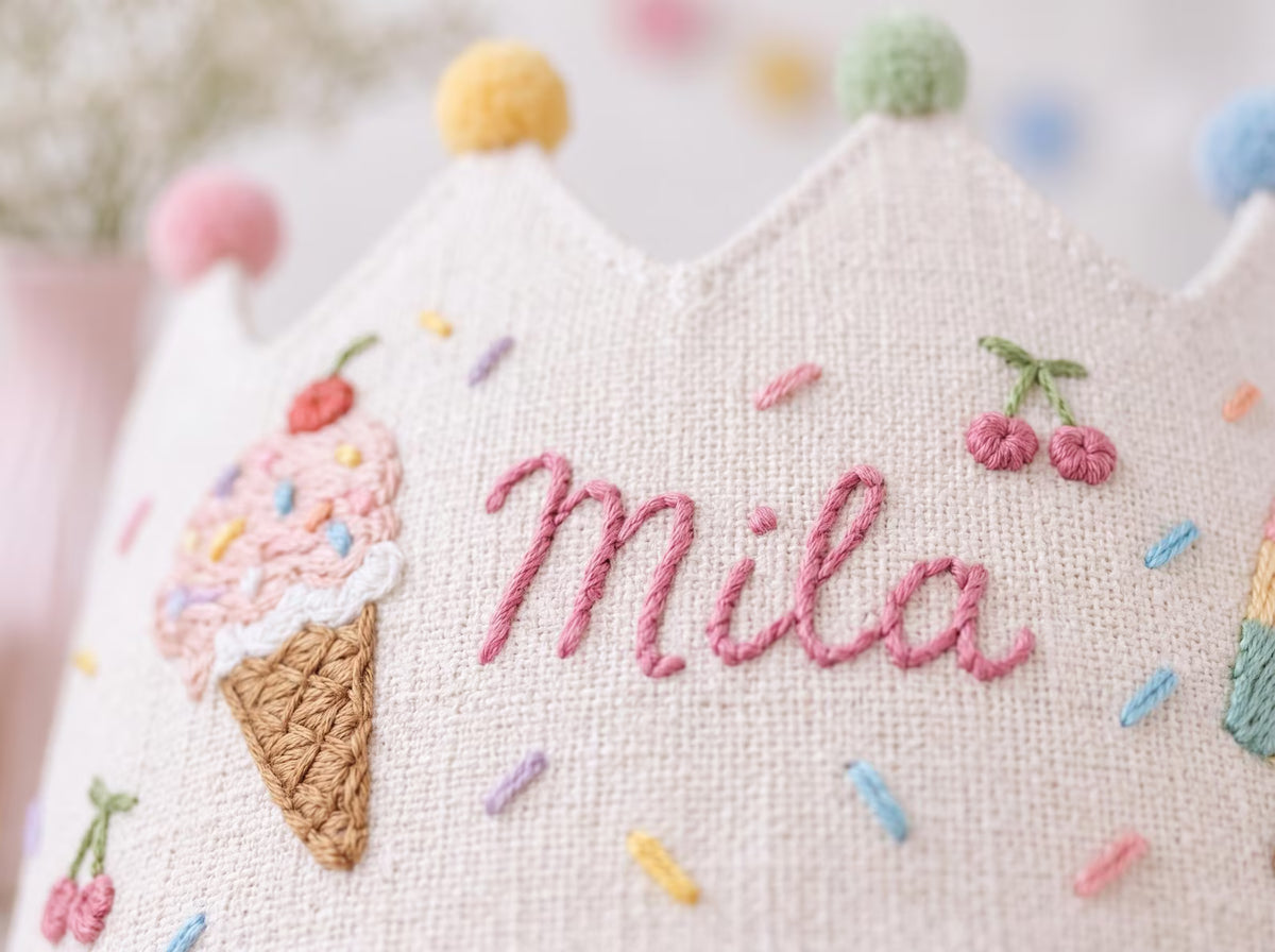 Custom Embroidered Birthday Crown for Kids, Personalized Train Birthday Hat, First Birthday Crown, Baby Birthday Photo Prop, Linen Crown