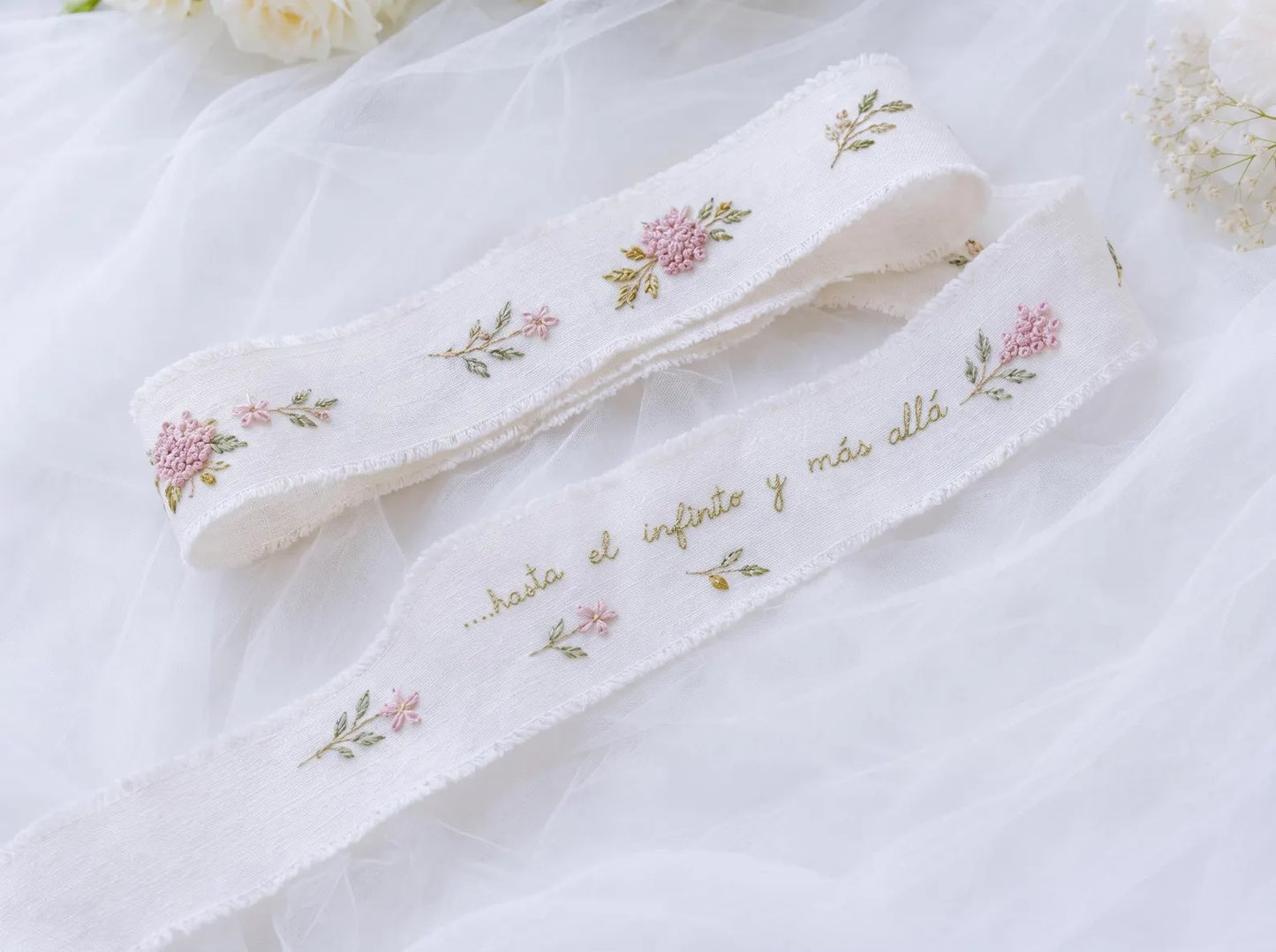 Personalized Hydrangea Wedding Set, Hand Embroidered Ring Pillow, Bouquet Ribbon & Sachet Bag, Pink Olive Bridal Keepsake Gift