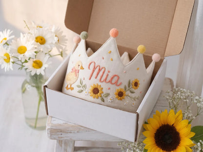 Personalized Linen Birthday Crown, Embroidered Train Birthday Hat for Baby Boy, Custom Name Crown, First Birthday Keepsake Gift for Toddler