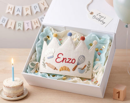 Personalized Baking Birthday Crown, Hand Embroidered Chef Party Hat, Custom Name Kids Crown, Baker Cooking Birthday Gift