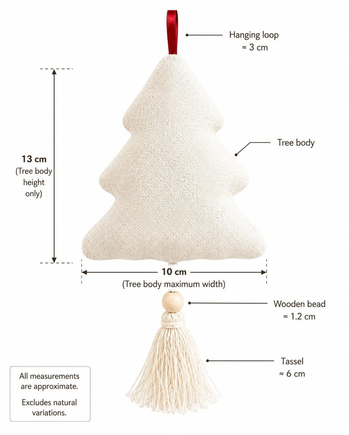 Hand Embroidered Christmas Tree Ornament, Linen Evergreen Tree Decoration with Red Garland, Rustic Holiday Keepsake, Handmade Christmas Gift