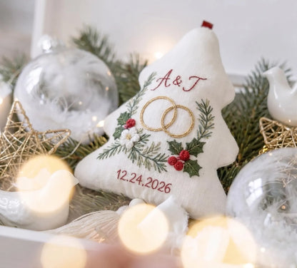 Personalized Christmas Tree Ornament, Embroidered Wedding Ornament, Custom Couple Initials & Date, Wedding Keepsake Gift for Bride and Groom