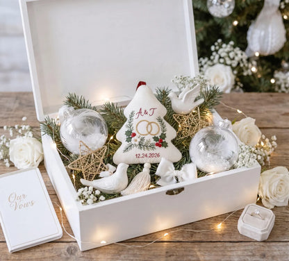Personalized Christmas Tree Ornament, Embroidered Wedding Ornament, Custom Couple Initials & Date, Wedding Keepsake Gift for Bride and Groom