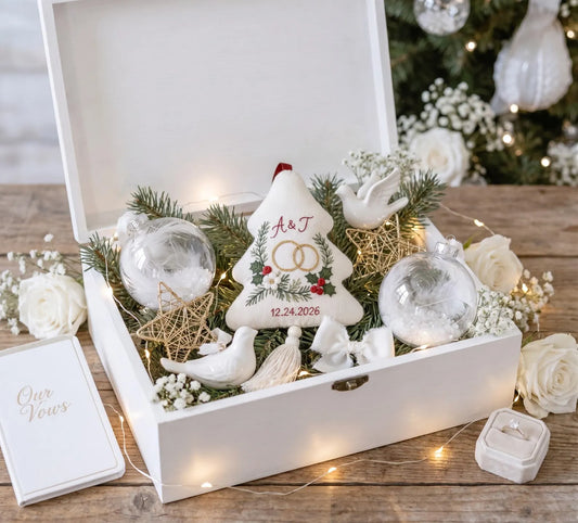 Personalized Christmas Tree Ornament, Embroidered Wedding Ornament, Custom Couple Initials & Date, Wedding Keepsake Gift for Bride and Groom