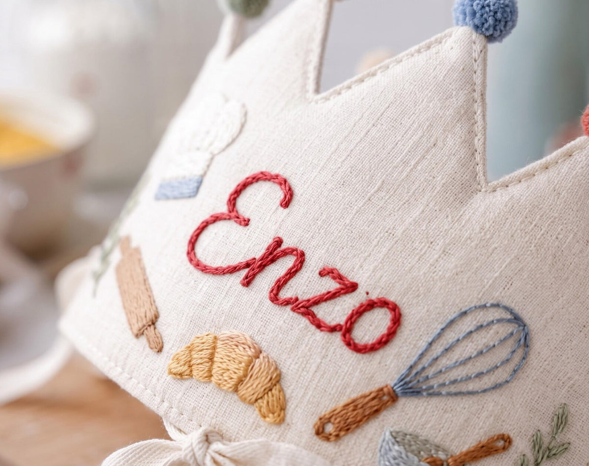 Personalized Baking Birthday Crown, Hand Embroidered Chef Party Hat, Custom Name Kids Crown, Baker Cooking Birthday Gift