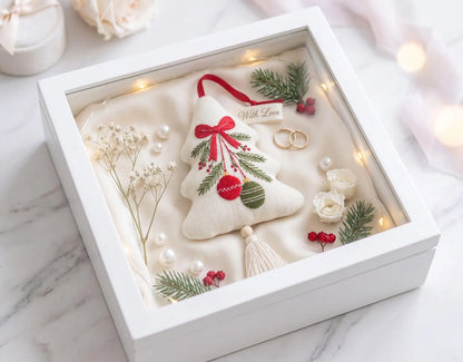 Embroidered Christmas Tree Ornament, Hanging Baubles Linen Ornament, Rustic Holiday Decor, Neutral Christmas Keepsake, Handmade Holiday Gift