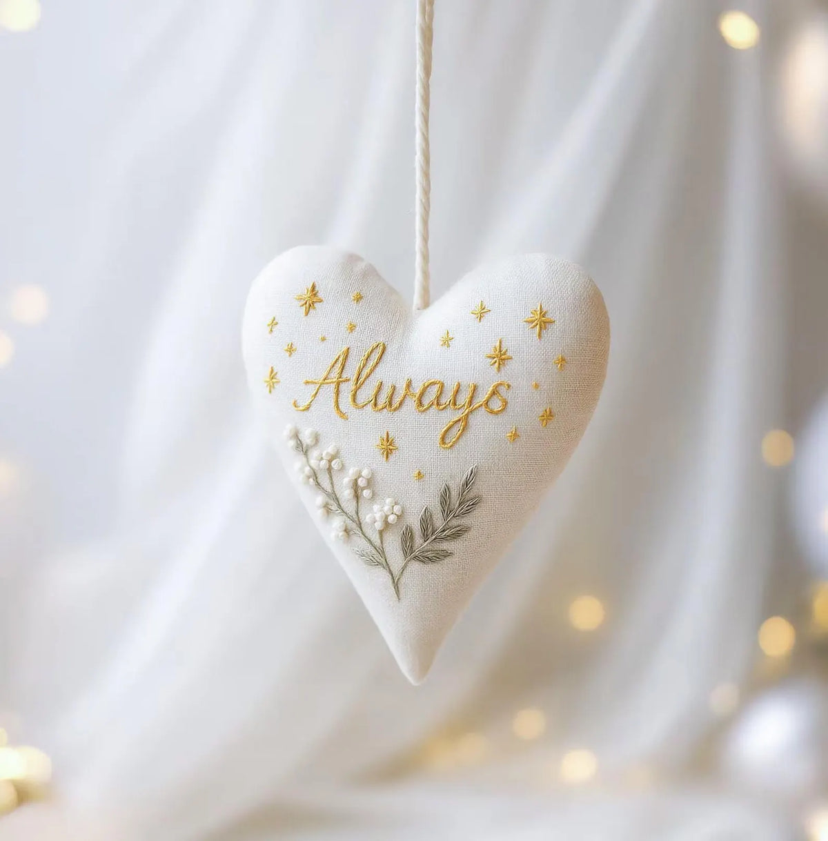 Personalized Wedding Heart Ornament – Hand Embroidered Linen Keepsake with Names & Date – Custom Wedding Christmas Gift Decoration