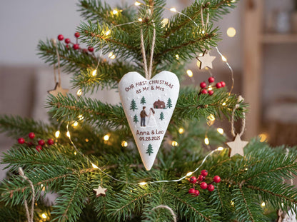 Personalized First Christmas as Mr & Mrs Ornament, Hand Embroidered Couple Heart, Custom Names Date, Newlywed Christmas Keepsake Gift 2026