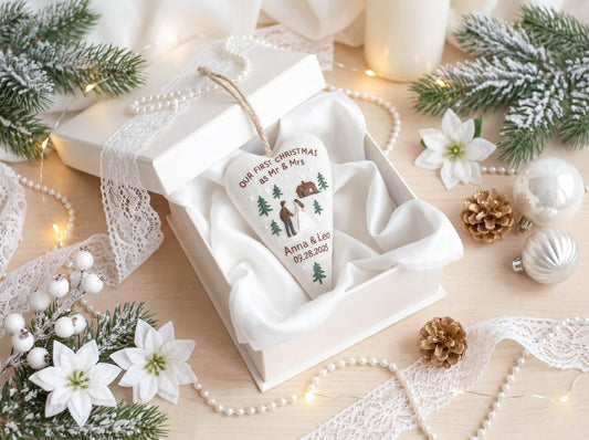 Personalized First Christmas as Mr & Mrs Ornament, Hand Embroidered Couple Heart, Custom Names Date, Newlywed Christmas Keepsake Gift 2026