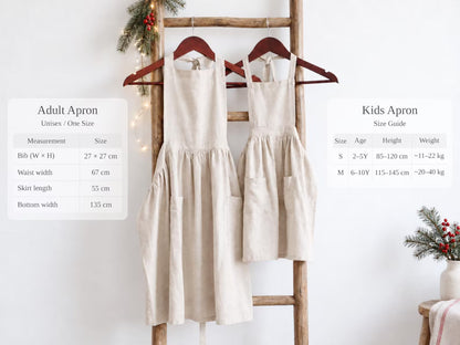 Personalized Mommy and Me Aprons, Matching Mom and Kids Linen Apron Set, Hand Embroidered Bunny Rabbit, Custom Name Mother Daughter Keepsake