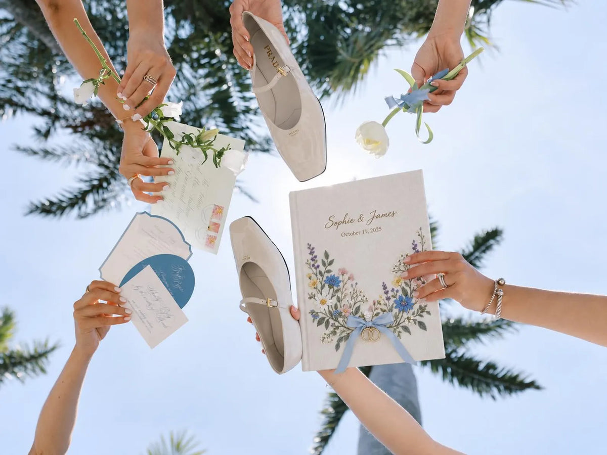 Custom Hand Embroidered Wedding Guest Book, Personalized Linen Photo Album, Wildflower Wedding Keepsake, Memory Book, Bridal Gift