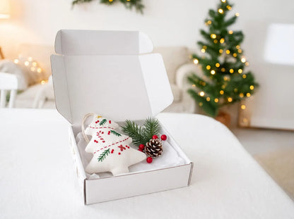 Hand Embroidered Christmas Tree Ornament, Linen Xmas Decoration, Candy Cane Holly Ornament, Handmade Holiday Gift, Tree Hanging Keepsake