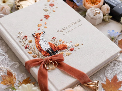 Custom Hand Embroidered Fox Wedding Guest Book, Autumn Photo Album, Personalized Woodland Memory Book, Ring Bearer Keepsake, Bridal Gift (Copy)