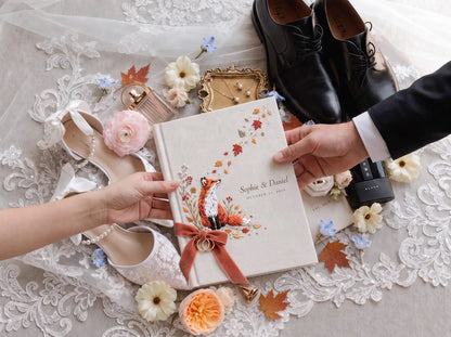 Custom Hand Embroidered Fox Wedding Guest Book, Autumn Photo Album, Personalized Woodland Memory Book, Ring Bearer Keepsake, Bridal Gift (Copy)