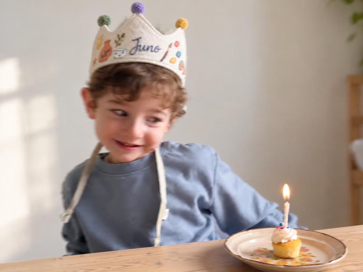 Personalized Birthday Crown, Hand Embroidered Linen Crown, Little Maker Party Hat, Custom Name Age Crown, Pottery Theme, Art Party Keepsake
