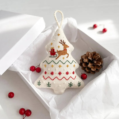 Hand Embroidered Christmas Heart Ornament – Bright and Joyful Holiday Scene, Winter Tree & Village Decor, Christmas Gift Decoration