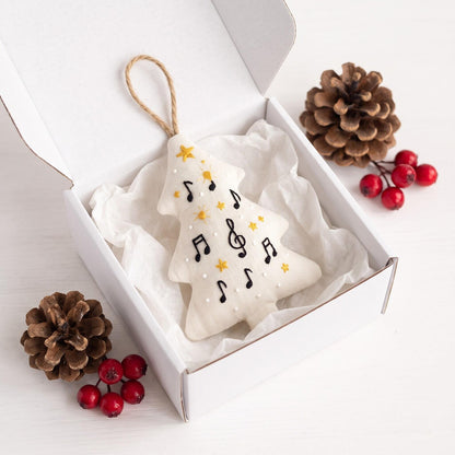 Hand Embroidered Christmas Tree Ornament, Musical Notes Linen Ornament, Music Lover Gifts, Music Teacher Christmas Gifts, Holiday Tree Decor