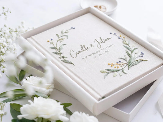 Custom Hand Embroidered Wildflower Wedding Guest Book, Personalized Linen Keepsake, Pastel Botanical Bridal Gift, Romantic Wedding Heirloom (Copy)