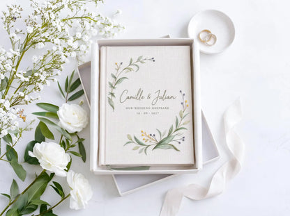 Custom Hand Embroidered Wildflower Wedding Guest Book, Personalized Linen Keepsake, Pastel Botanical Bridal Gift, Romantic Wedding Heirloom (Copy)