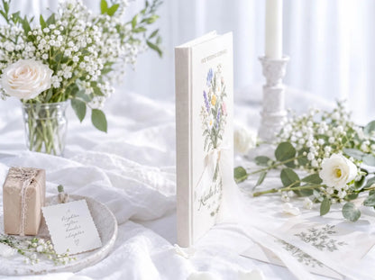 Custom Hand Embroidered Wildflower Wedding Guest Book, Personalized Linen Keepsake, Ring Bearer Bridal Gift, Romantic Heirloom Memory Album