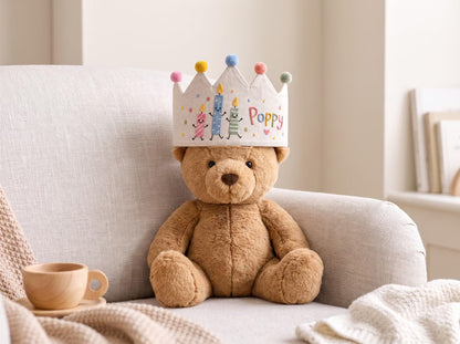 Personalized Birthday Crown, Hand Embroidered Candle Party Hat, Custom Name Linen Crown, Kids Birthday Outfit, First Birthday Photo Prop