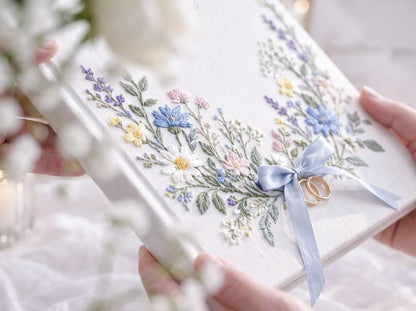 Custom Hand Embroidered Wedding Guest Book, Personalized Linen Photo Album, Wildflower Wedding Keepsake, Memory Book, Bridal Gift