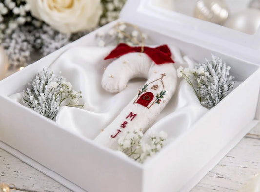 Personalized Christmas Candy Cane Ornament, Hand Embroidered Linen Tree Decoration, Custom Initials Church Ornament, Religious Christmas