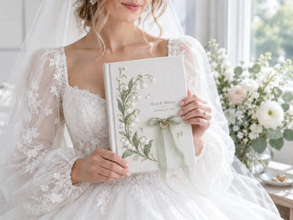 Custom Hand Embroidered Lily of the Valley Ring Bearer Wedding Guest Book, Linen Photo Album, Personalized Memory Book, Bridal Keepsake Gift