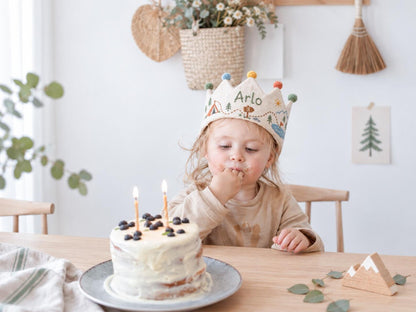 Personalized Camping Birthday Crown, Hand Embroidered Adventure Party Hat, Woodland Mountain Tent Crown, Custom Name Age Kids Birthday Gift