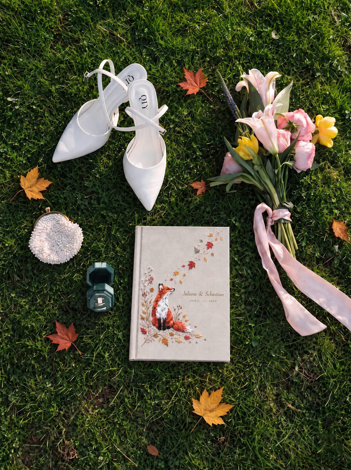 Custom Hand Embroidered Fox Wedding Guest Book, Autumn Photo Album, Personalized Woodland Memory Book, Ring Bearer Keepsake, Bridal Gift (Copy)