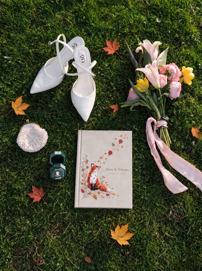 Custom Hand Embroidered Fox Wedding Guest Book, Autumn Photo Album, Personalized Woodland Memory Book, Ring Bearer Keepsake, Bridal Gift (Copy)