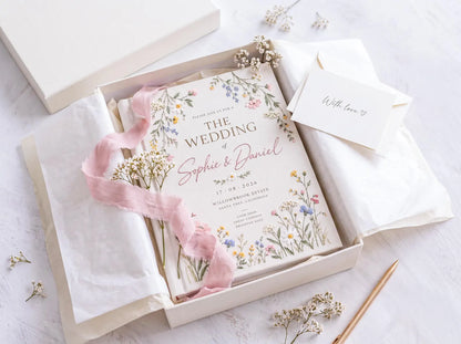 Personalized Wedding Guest Book, Hand Embroidered Wildflower Linen Guestbook, Floral Meadow Design, Custom Names and Date